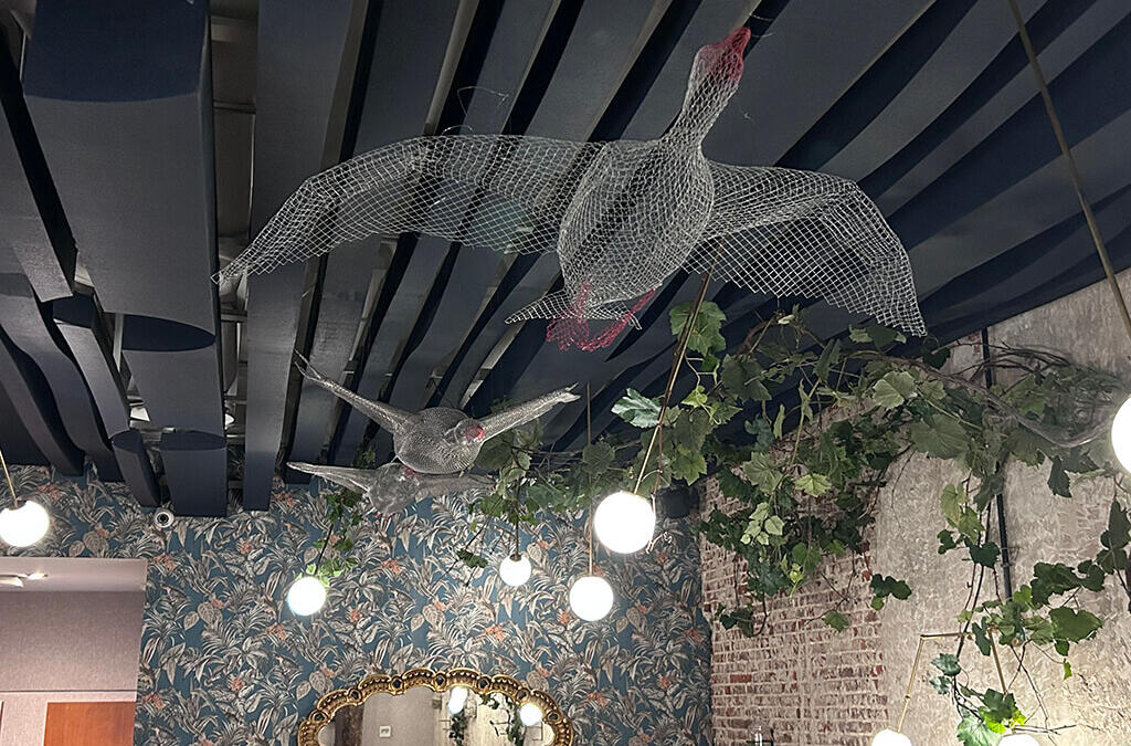 Decoración del techo de la Sala Ulmus Procera. Restaurante Olmo, Madrid.